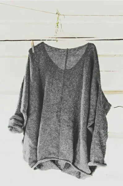 Solid Color Long Sleeve V-Neck Knit Top
