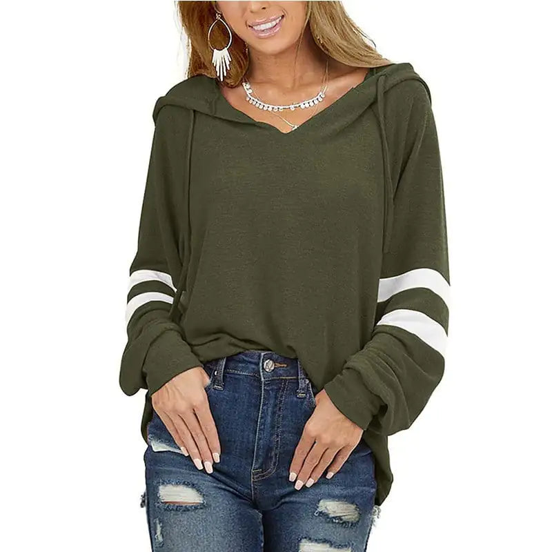 Striped Loose Long-Sleeved Drawstring Sweater