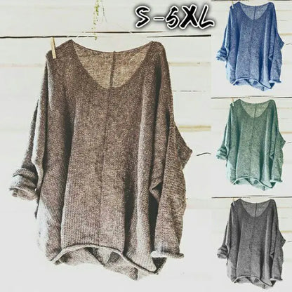 Solid Color Long Sleeve V-Neck Knit Top