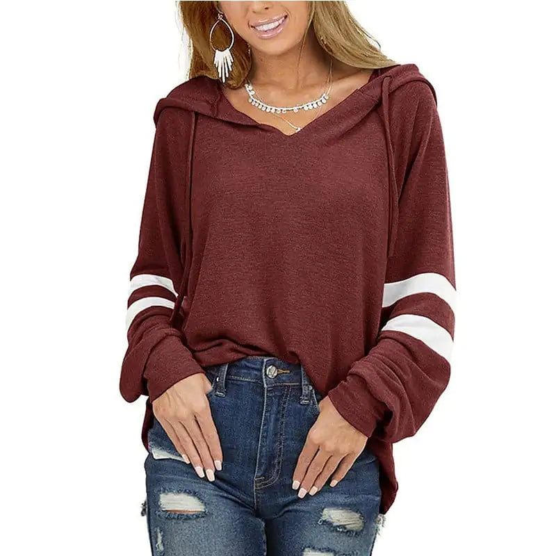 Striped Loose Long-Sleeved Drawstring Sweater