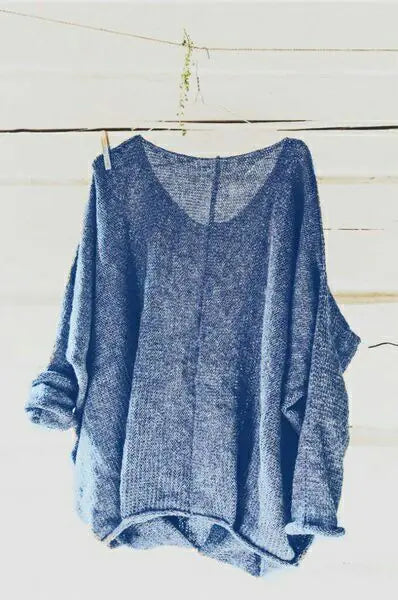 Solid Color Long Sleeve V-Neck Knit Top